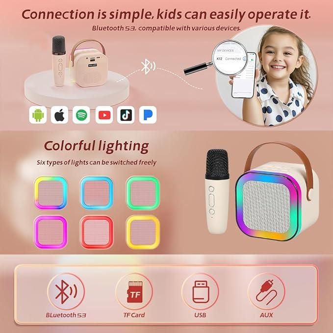 Bluetooth Karaoke Speaker with Wireless Microphone – Portable Party Speaker with LED Lights, Echo Control & Deep Bass Sound