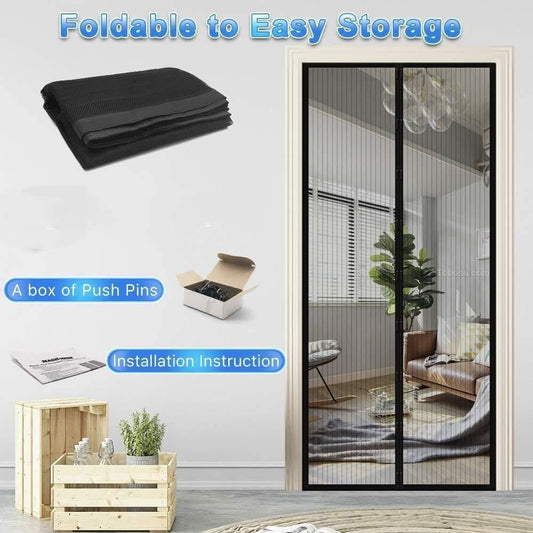 Magnetic Mesh Door Curtain (Pack of 2) – Hands-Free Mosquito Net Screen with Easy Walk-Through Design for Doors