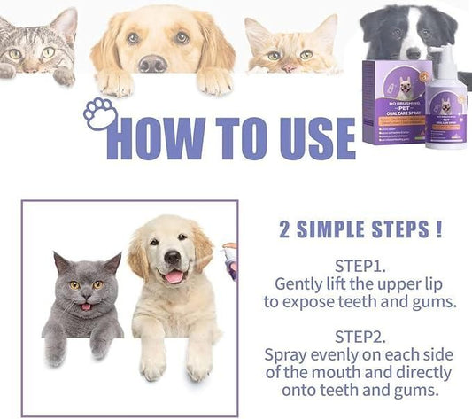 No Brushing Pet Oral Care Spray – 50ml Dental Cleaning Solution for Dogs & Cats | Freshens Breath & Reduces Tartar