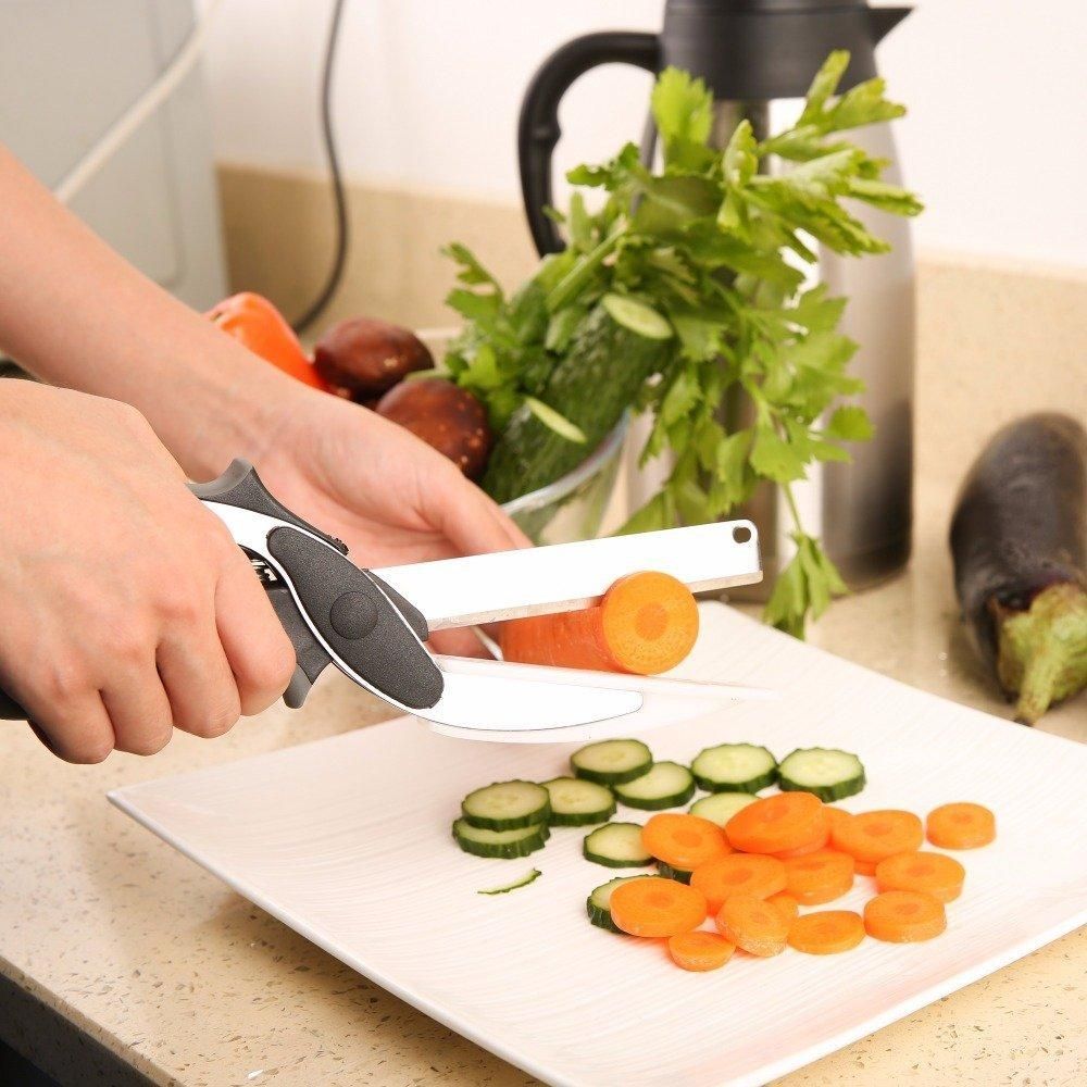 Smart 2-in-1 Kitchen Scissor Cutter Knife – Multi-Function Food Chopper with Built-In Cutting Board