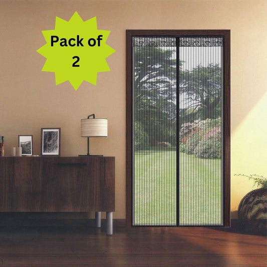 Magnetic Mesh Door Curtain (Pack of 2) – Hands-Free Mosquito Net Screen with Easy Walk-Through Design for Doors