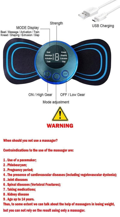 Mini Electric Massager – 8 Modes & 19 Intensity Levels | Rechargeable Deep Tissue Relief for Shoulders, Arms, Legs & Back – Unisex Pain & Muscle Recovery Solution