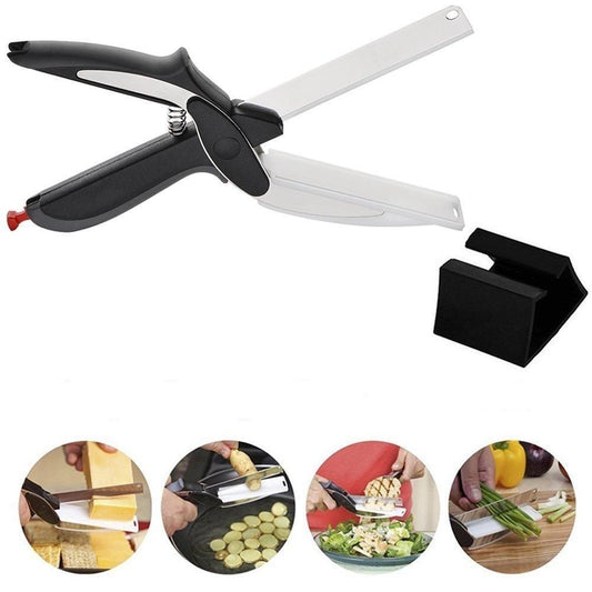 Smart 2-in-1 Kitchen Scissor Cutter Knife – Multi-Function Food Chopper with Built-In Cutting Board
