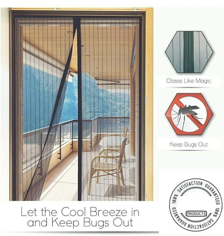 Magnetic Mesh Door Curtain (Pack of 2) – Hands-Free Mosquito Net Screen with Easy Walk-Through Design for Doors