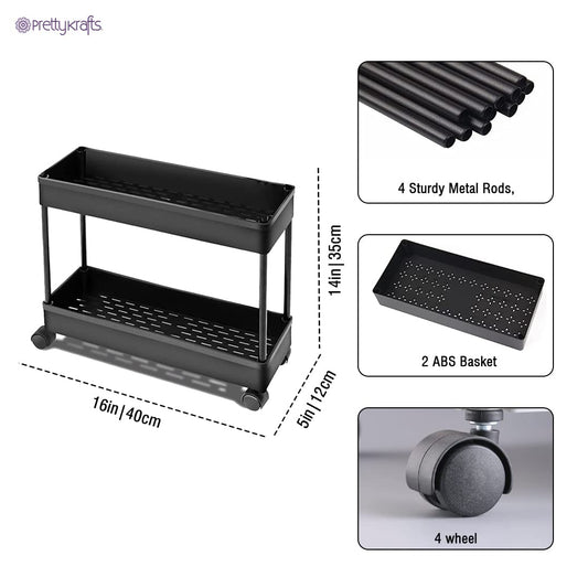 2-Tier Slim Storage Rack Organizer with Wheels – Space-Saving Slide-Out Shelf for Kitchen, Bathroom, or Laundry Room
