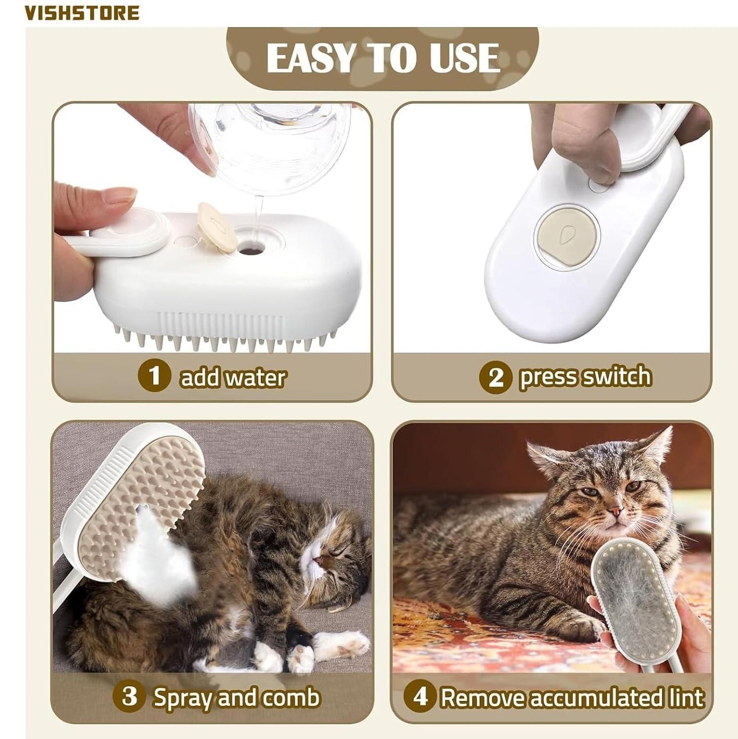 Pet Steam Grooming Brush – Gentle Steam Brush for Dogs & Cats | De-Shedding, Cleaning & Coat Care Tool