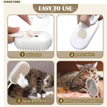 Pet Steam Grooming Brush – Gentle Steam Brush for Dogs & Cats | De-Shedding, Cleaning & Coat Care Tool