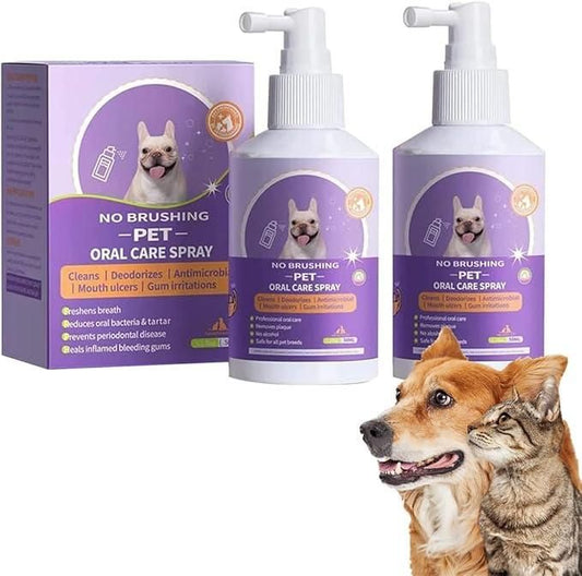 No Brushing Pet Oral Care Spray – 50ml Dental Cleaning Solution for Dogs & Cats | Freshens Breath & Reduces Tartar