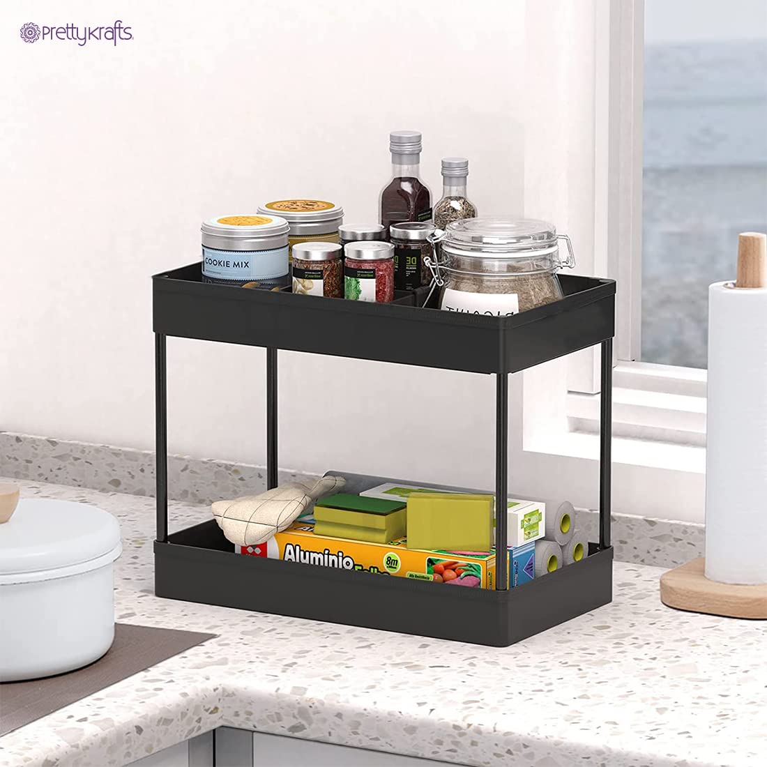 2-Tier Slim Storage Rack Organizer with Wheels – Space-Saving Slide-Out Shelf for Kitchen, Bathroom, or Laundry Room