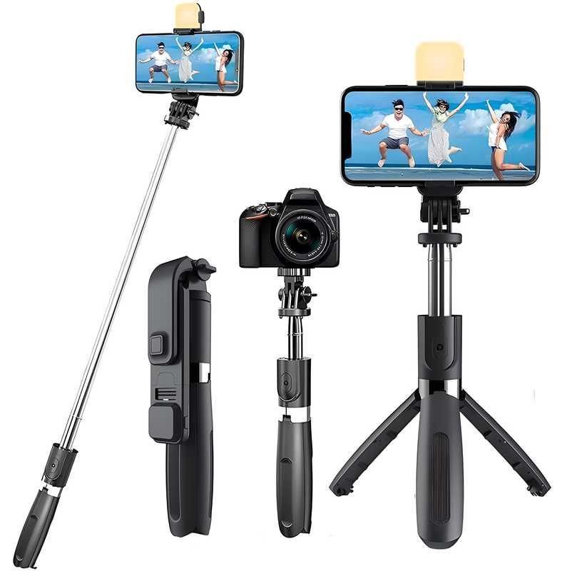 3-in-1 Extendable Selfie Stick Tripod with Bluetooth Remote & Fill Light – Portable Phone Holder for Photos, Videos & Live Streaming
