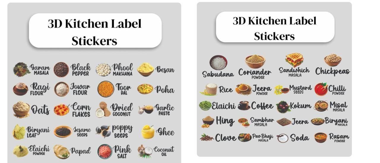 3D Waterproof Kitchen Spice Jar Label Stickers: