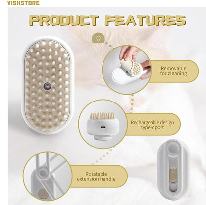 Pet Steam Grooming Brush – Gentle Steam Brush for Dogs & Cats | De-Shedding, Cleaning & Coat Care Tool