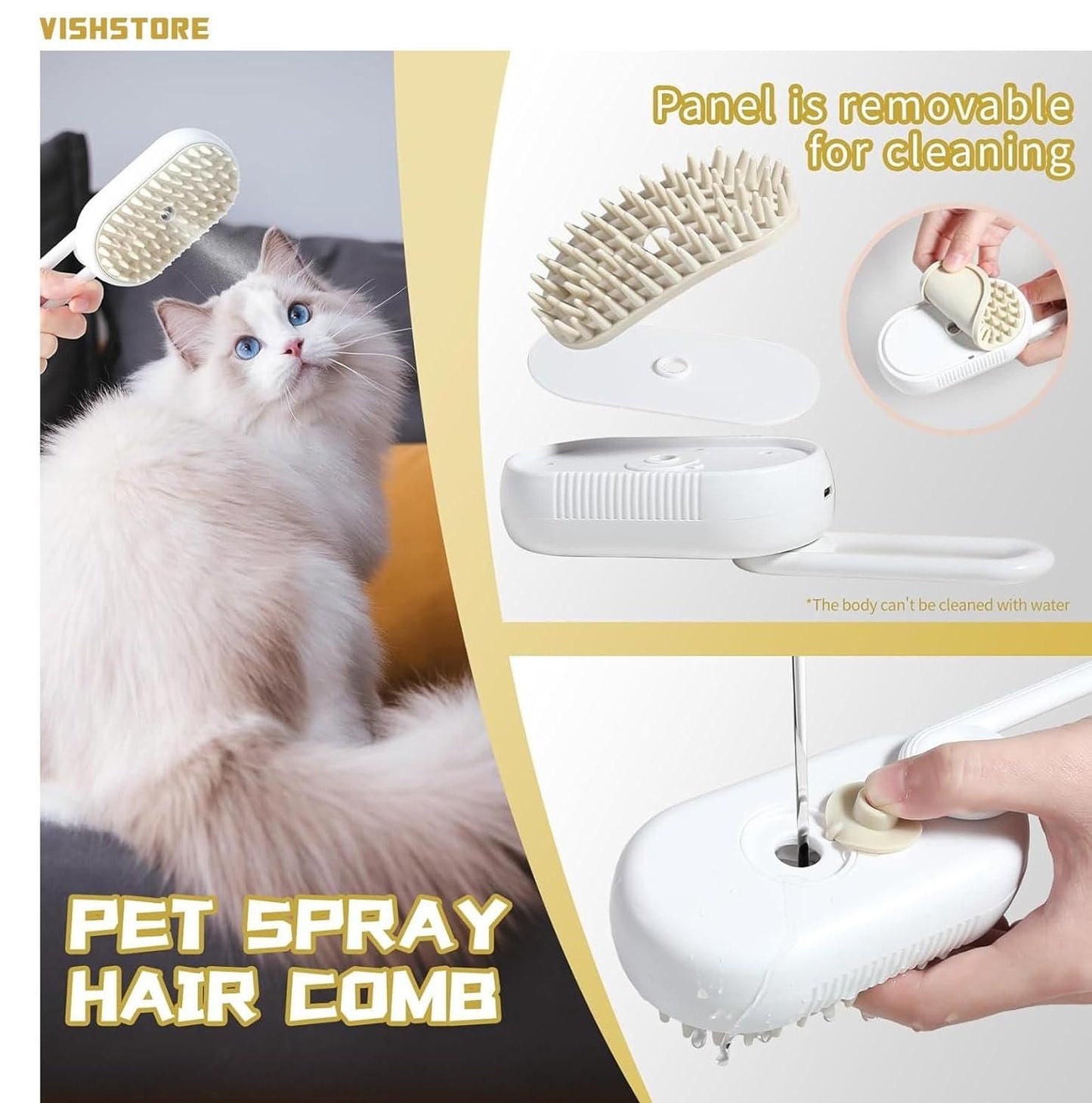 Pet Steam Grooming Brush – Gentle Steam Brush for Dogs & Cats | De-Shedding, Cleaning & Coat Care Tool