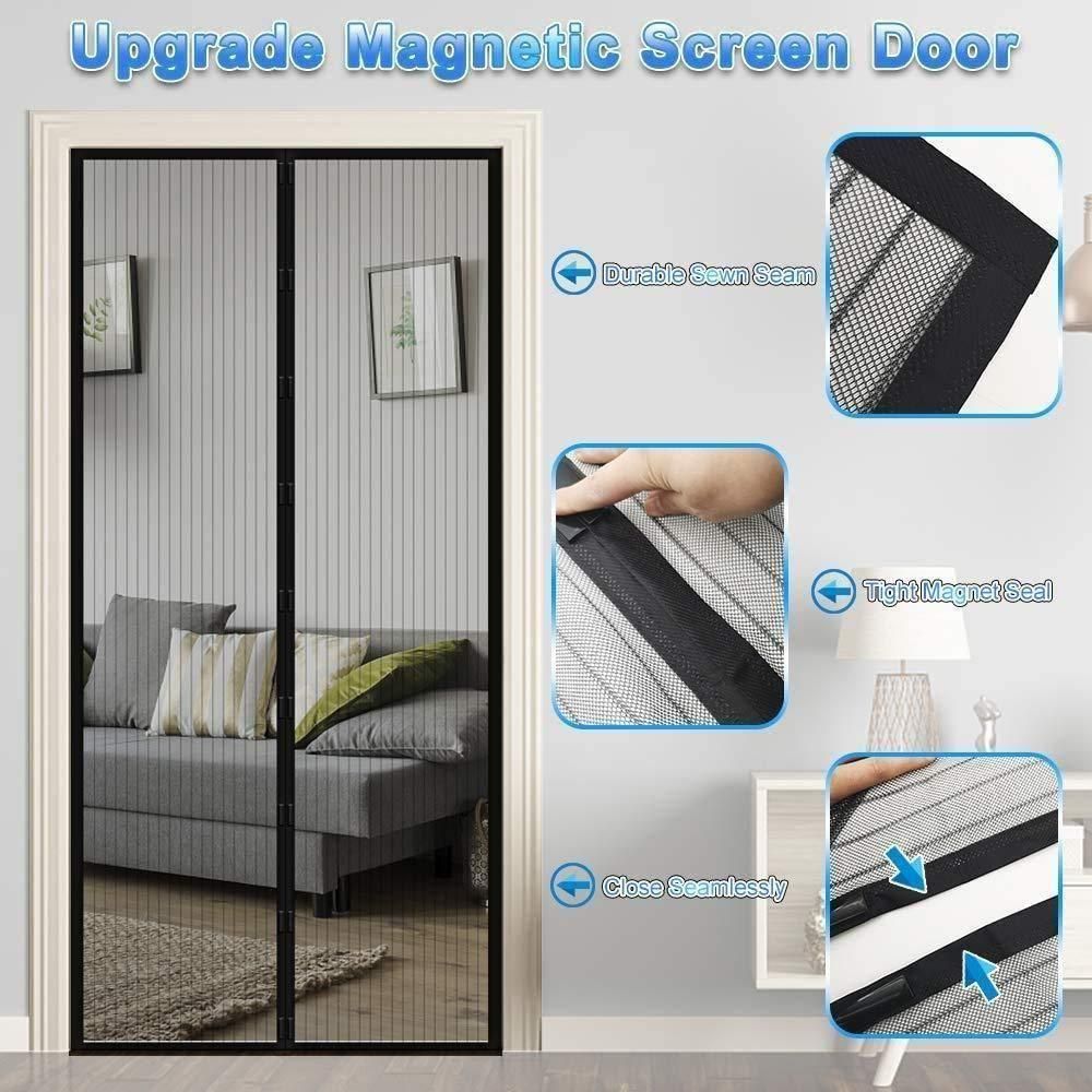 Magnetic Mesh Door Curtain (Pack of 2) – Hands-Free Mosquito Net Screen with Easy Walk-Through Design for Doors