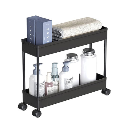 2-Tier Slim Storage Rack Organizer with Wheels – Space-Saving Slide-Out Shelf for Kitchen, Bathroom, or Laundry Room