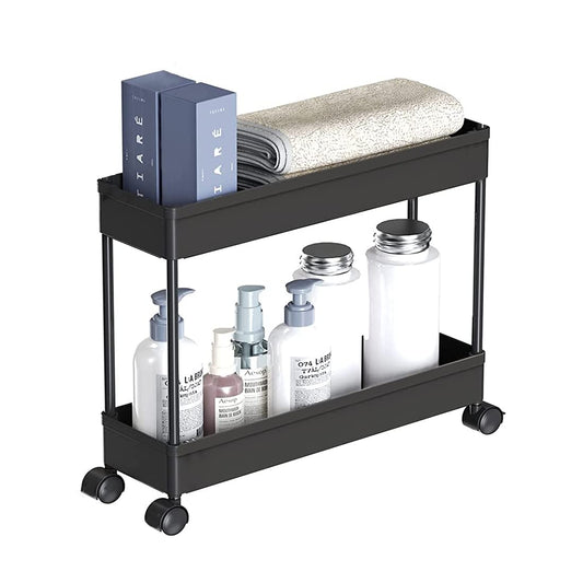 2-Tier Slim Storage Rack Organizer with Wheels – Space-Saving Slide-Out Shelf for Kitchen, Bathroom, or Laundry Room